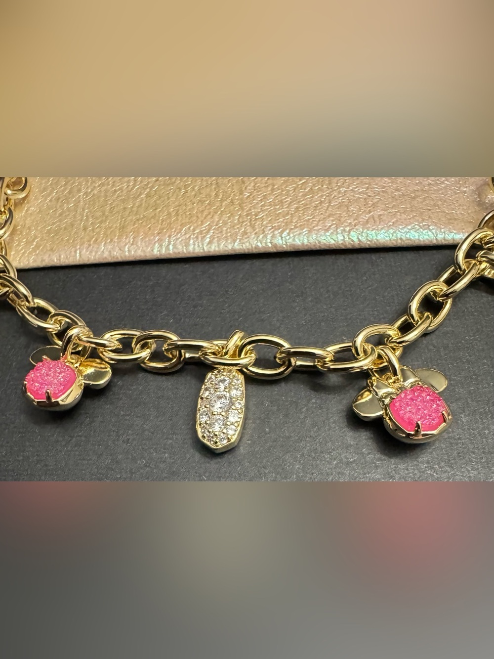 Kendra Scott X Disney Mickey Minnie Mouse Pink Drusy Pendant Gold Necklace NWT - Picture 10 of 14